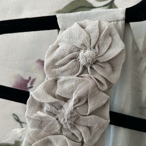 Newman Marcus grey silk chiffon asymmetrical bottom dress Party Flower applique